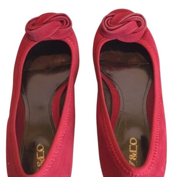 Liz & Co Womens Red Suede Ballet Flats With Rosette Detail Size 7.5 - Picture 4 of 6